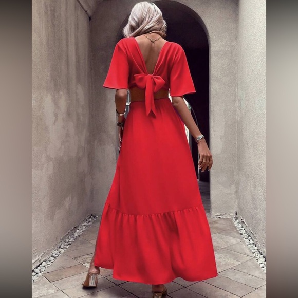 Boho cutout slit thigh batwing sleeve tie back maxi dress - Picture 11 of 16